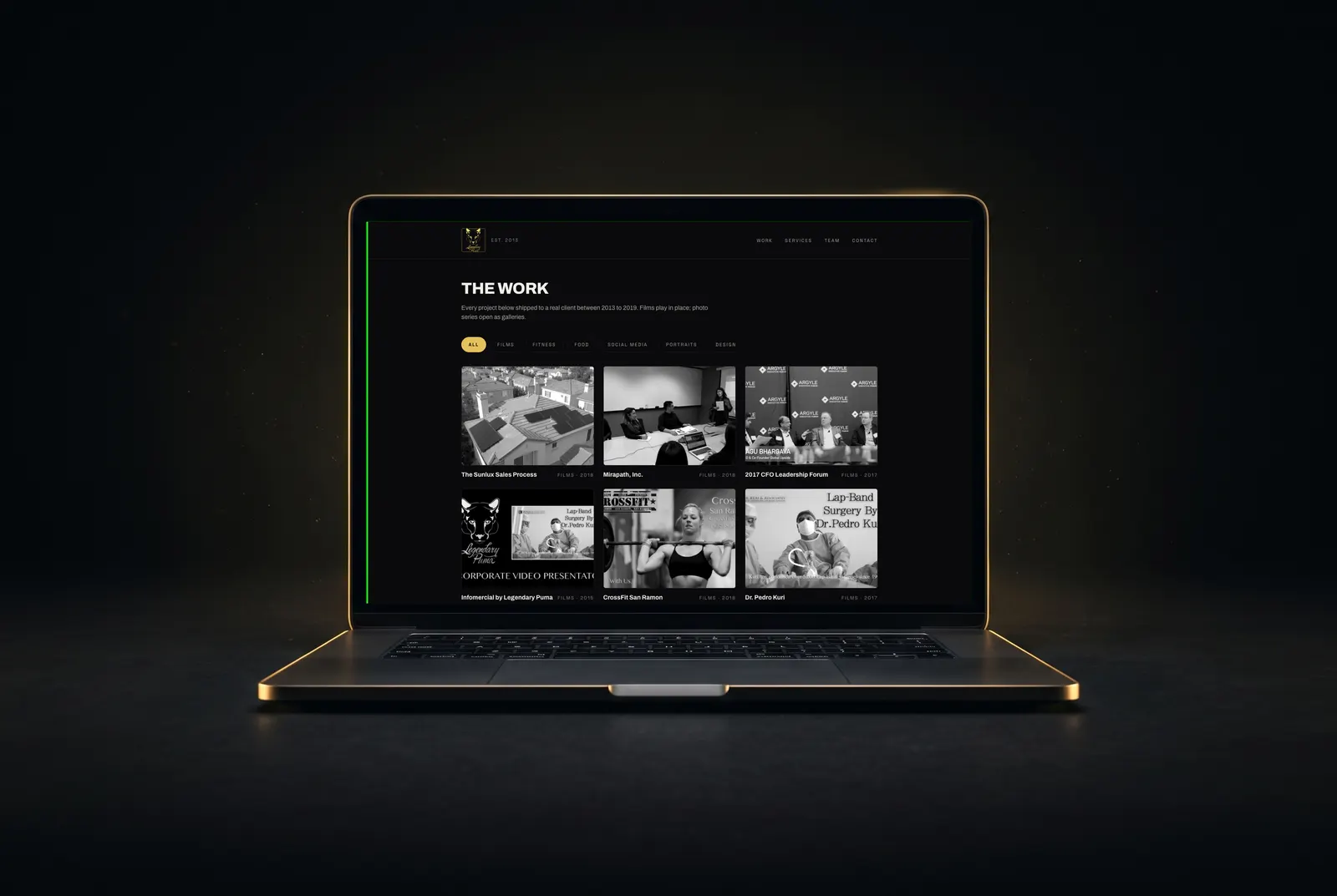 The legendarypuma.com work archive on a laptop